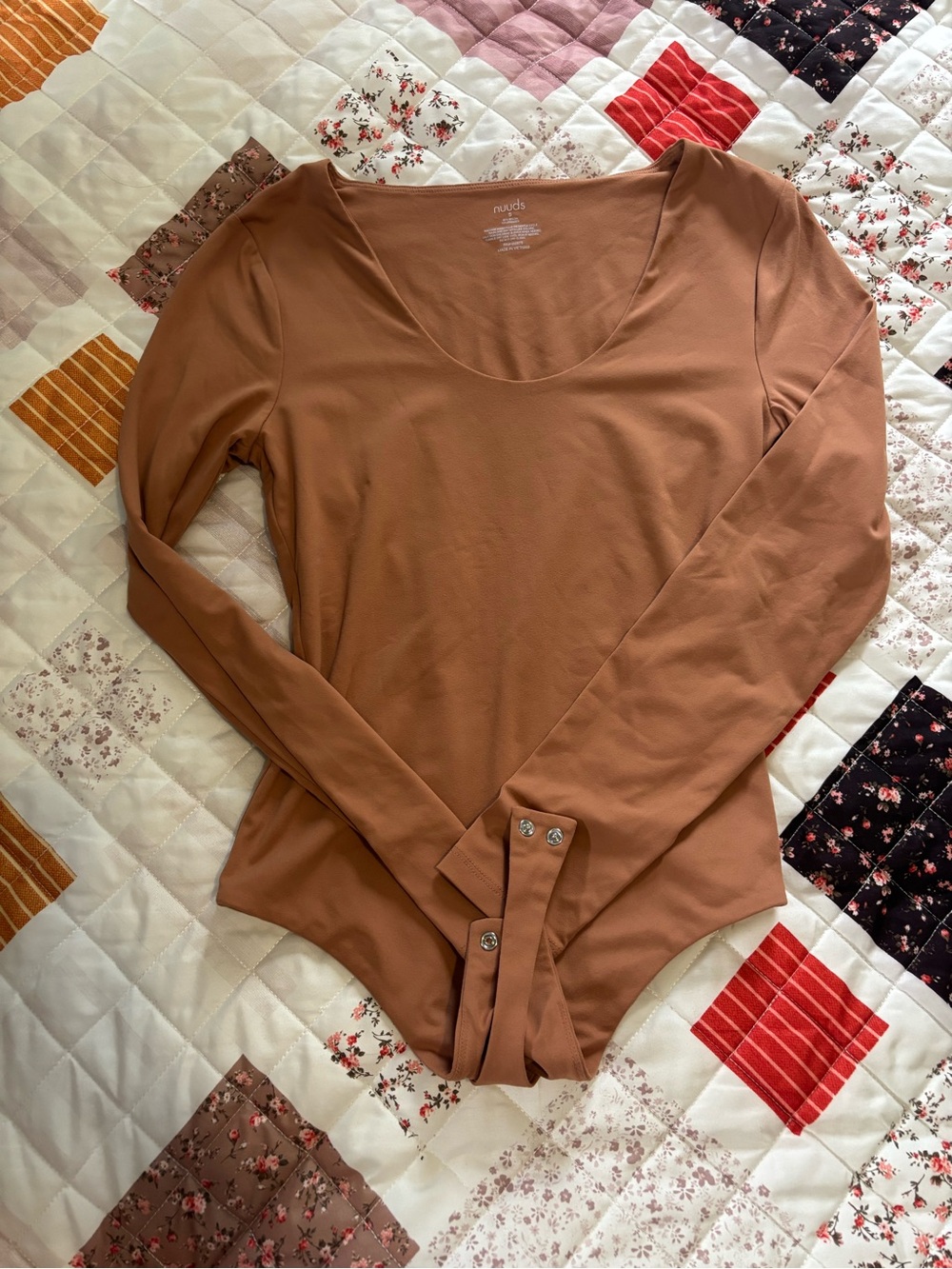 nuuds Long Sleeve Scoop Neck Bodysuit - Rust Brown